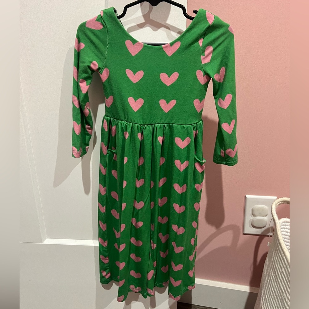Green Dress with Pink Heart Pattern